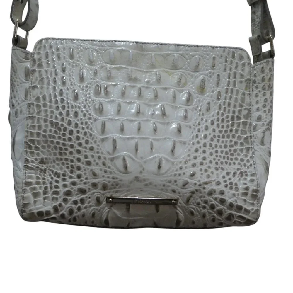 Brahmin Carrie Croc Embossed Leather Sand Dune Crossbody Purse Bag